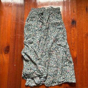 Trovata Green Floral Midi Skirt with Drawstring Waist